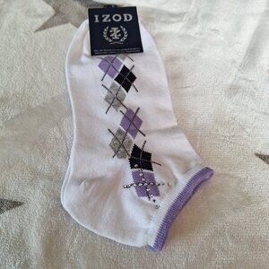 Izod Ankle Socks Women’s One Size Purple Argyle Low Cut Heel Hugger